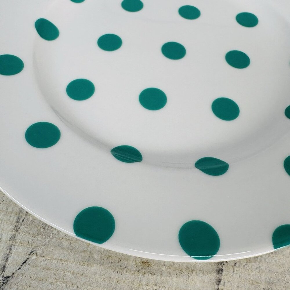 Isaac Mizahi DOT LUXE Green Teal Polka Dot White Porcelain 8" Salad Plates Set 4 - Picture 15 of 16